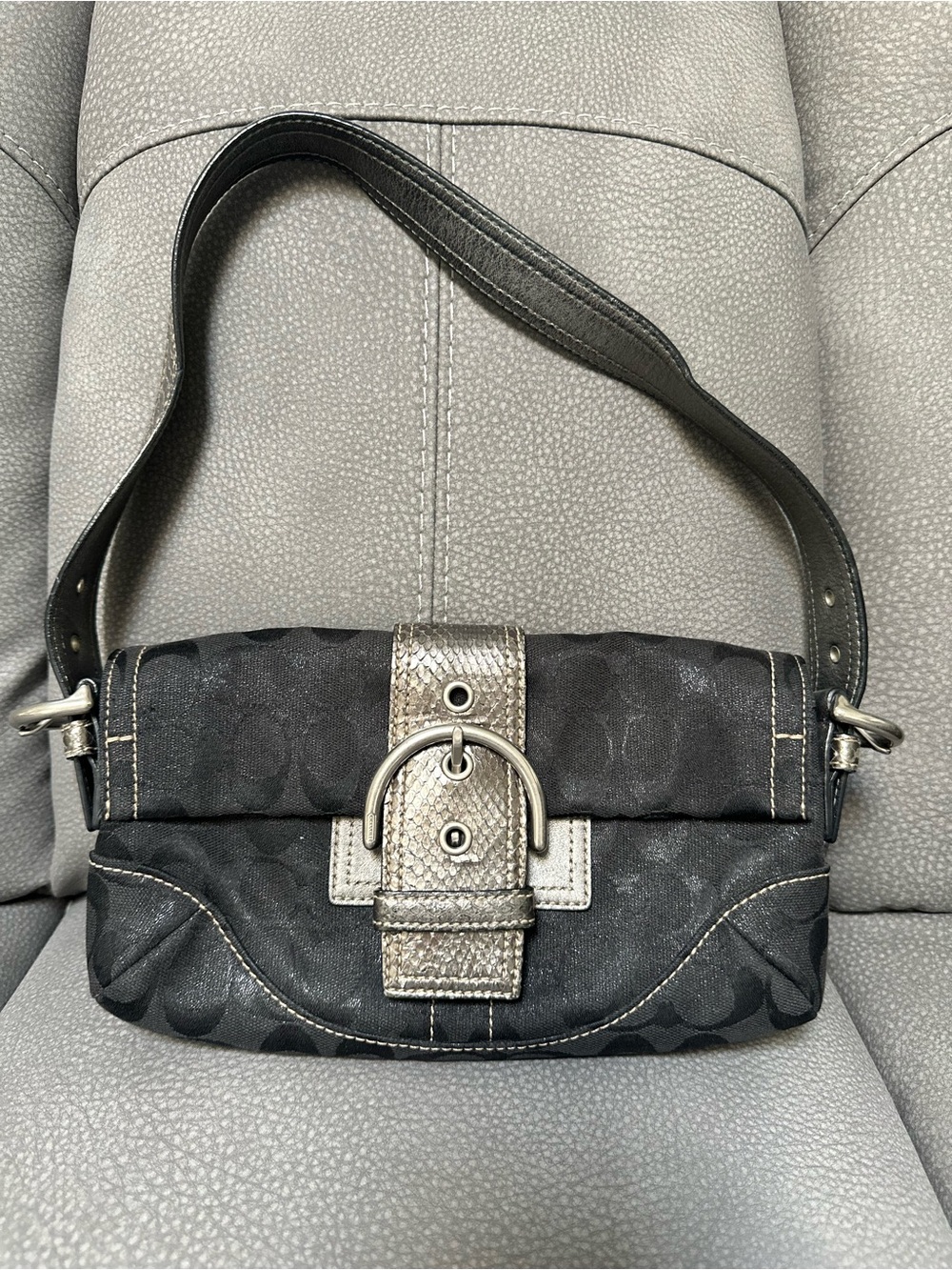 Coach Black Shoulder Bag with Silver Buckle